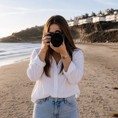 Marion en shooting photo sur la plage